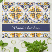 💛💙🤍美しい青と黄色のアズレホス キッチンタオル (折り畳み)