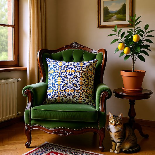 💙💛美しい青と黄色のアズレホス クッション