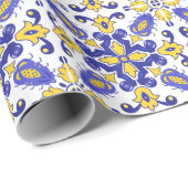 💙💛美しい青と黄色のアズレホス ラッピングペーパー (ロールコーナー)