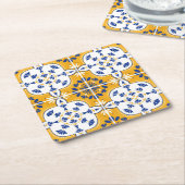 美しい青と黄色のポルトガル語アズレジョ スクエアペーパーコースター (アングル)