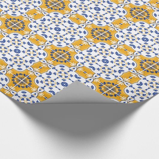 美しい青と黄色のポルトガル語アズレジョ ラッピングペーパー (角)