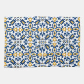 💙💛 美しい青と黄色の アズレホス、 キッチン キッチンタオル (横)