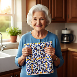 💙💛 美しい青と黄色の アズレホス、 キッチン キッチンタオル