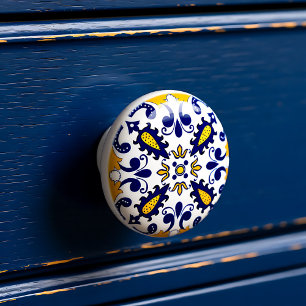 💙💛 美しい青と黄色のAzulejos セラミックノブ