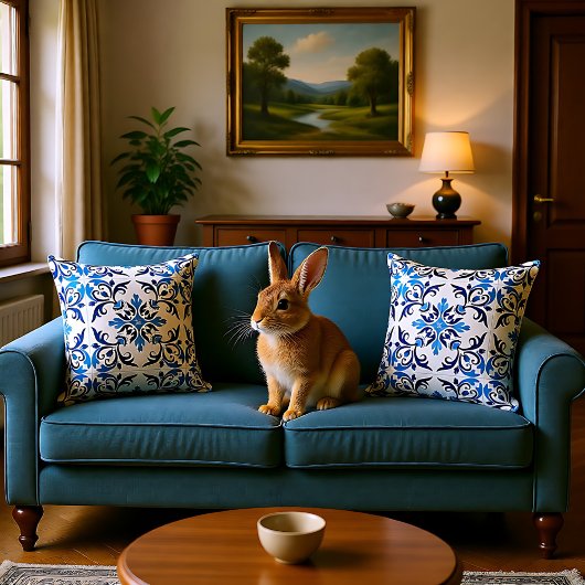 💙美しい青のアズレホス、中タイルのサイズ クッション