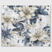 美しい青のクリスマスフローラ ラッピングペーパー (フラット)