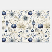 美しい青のクリスマスミックス ラッピングペーパーシート (正面3)