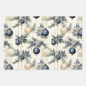 美しい青のクリスマスミックス ラッピングペーパーシート (正面)