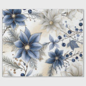 美しい青のクリスマス、ベリー、フローラ ラッピングペーパー (フラット)