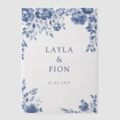 美しい青のフローラ枠 ベラム紙招待状 (正面)