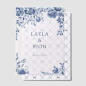 美しい青のフローラ枠 ベラム紙招待状 (オフセット (招待状))