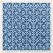 美しい青のヴィンテージ日本のファンパターン ガラスコースター (正面)