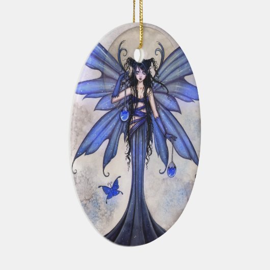 美しい青の妖精と蝶のファンタジーアート セラミックオーナメント (右)