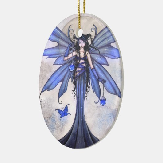 美しい青の妖精と蝶のファンタジーアート セラミックオーナメント (左)