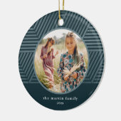 美しい青の幾何学的なパターン写真クリスマス セラミックオーナメント (左)