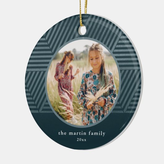 美しい青の幾何学的なパターン写真クリスマス セラミックオーナメント (左)