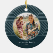 美しい青の幾何学的なパターン写真クリスマス セラミックオーナメント (裏面)