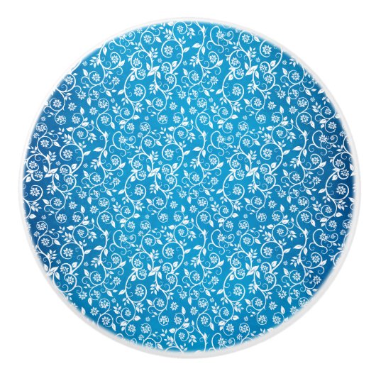 美しい青の幾何学的パターン セラミックノブ (正面)