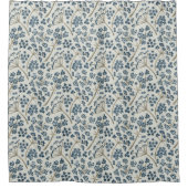 美しい青の植物花のパターン シャワーカーテン (正面)