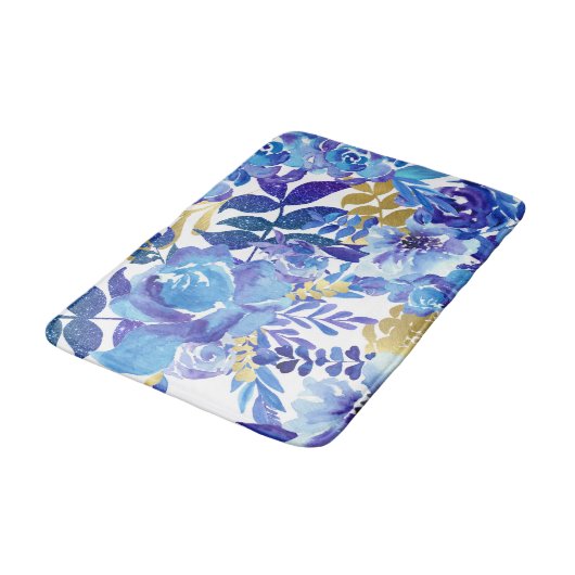 美しい青の水色のフローラバスマット バスマット (アングル)