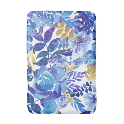 美しい青の水色のフローラバスマット バスマット (正面縦)