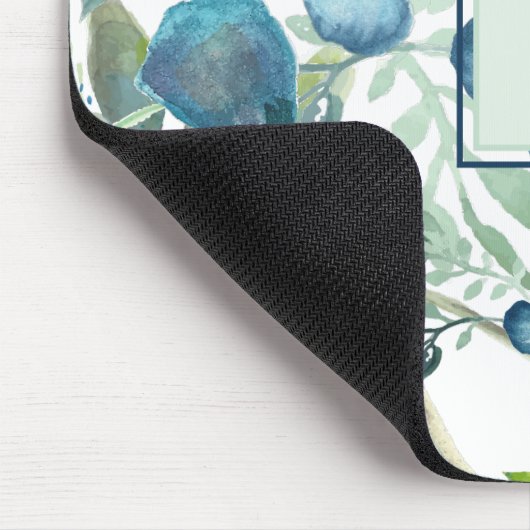 美しい青の水色フローラとイニシャル マウスパッド (コーナー)