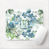 美しい青の水色フローラとイニシャル マウスパッド (マウス)