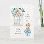 美しい青の水色最初の聖餐式 カード (正面)