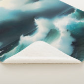 美しい青の海絵を描波 シェルパブランケット (3/4)