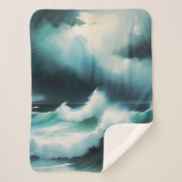 美しい青の海絵を描波 シェルパブランケット