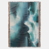 美しい青の海絵を描波 スローブランケット (正面縦)