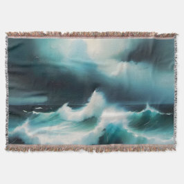 美しい青の海絵を描波 スローブランケット