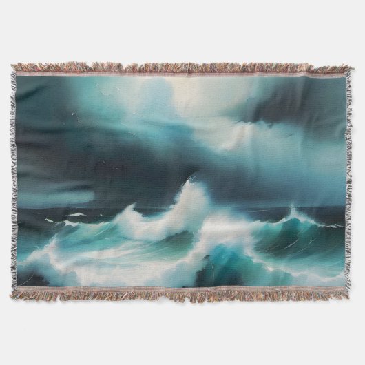 美しい青の海絵を描波 スローブランケット (正面)