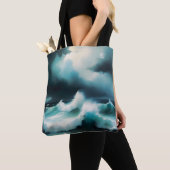 美しい青の海絵を描波 トートバッグ (クローズアップ)