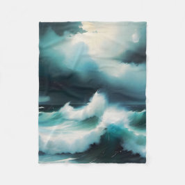 美しい青の海絵を描波 フリースブランケット