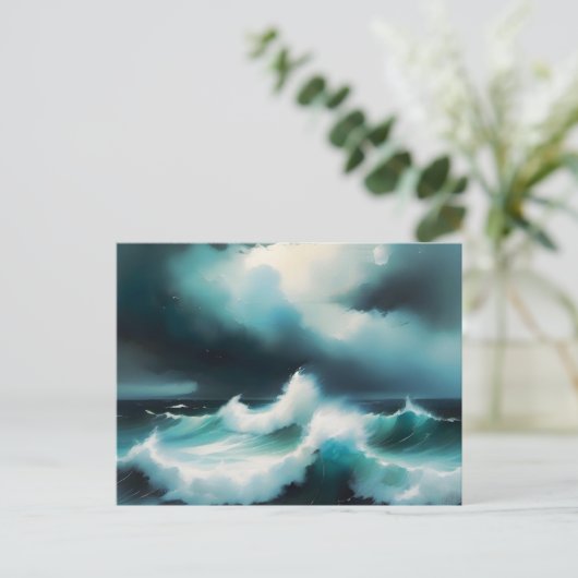 美しい青の海絵を描波 ポストカード (スタンド正面)