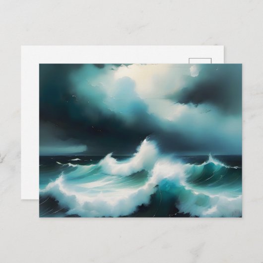 美しい青の海絵を描波 ポストカード (正面/裏面)