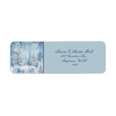 美しい青の白いクリスマスシーン木雪 ラベル (正面)