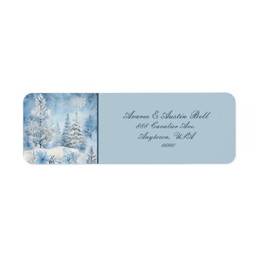 美しい青の白いクリスマスシーン木雪 ラベル (正面)