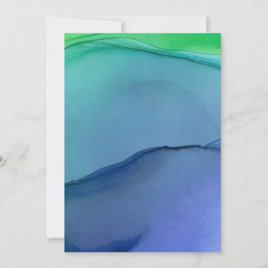 美しい青の緑の水彩洗結婚浄 招待状 (裏面)