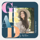 美しい青はっきりしたフォント写真2024卒業 スクエアシール (正面)