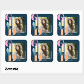 美しい青はっきりしたフォント写真2024卒業 スクエアシール (シート)