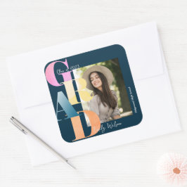 美しい青はっきりしたフォント写真2024卒業 スクエアシール