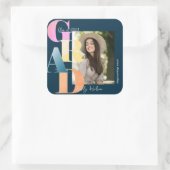 美しい青はっきりしたフォント写真2024卒業 スクエアシール (バッグ)