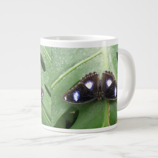 美しい青まだら蝶マグカップ ジャンボコーヒーマグカップ (正面右)