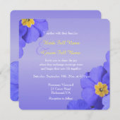 美しい青エレガントと黄色の花結婚の 招待状 (正面/裏面)