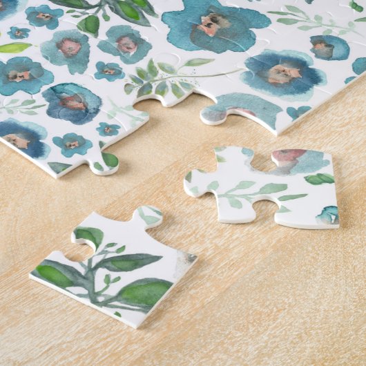 美しい青エレガント水色の花 ジグソーパズル (側面)