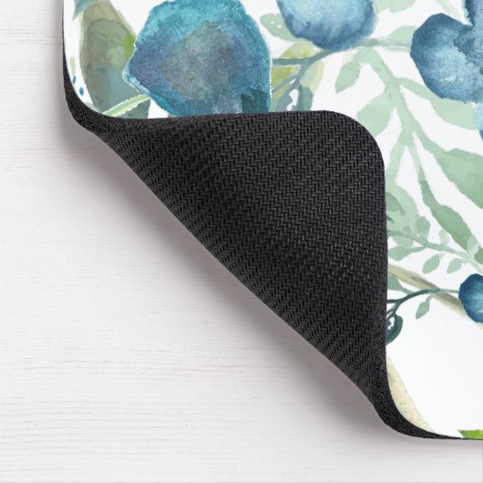 美しい青エレガント水色フローラ緑 マウスパッド (コーナー)