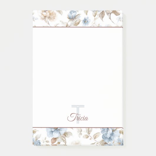 美しい青クリームベージュブラウンの花 ポストイット (正面)