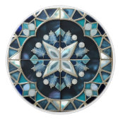 美しい青ティール(緑がかった色)オフホワイトインスパイアパール セラミックノブ (正面)